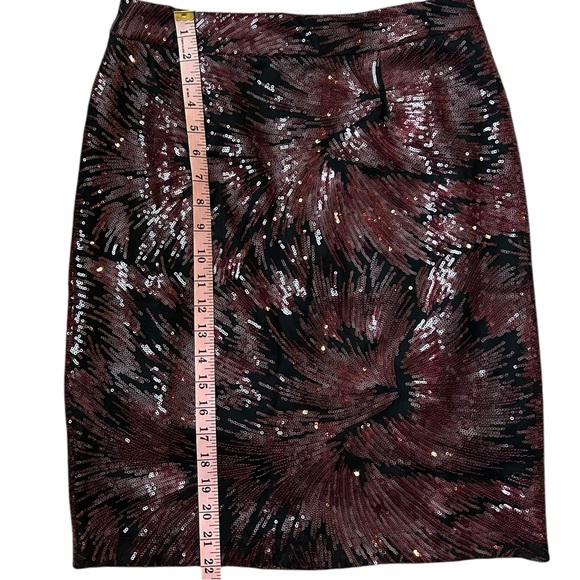 Nanette Nanette Lepore NWT Maroon & Black Elegant Sequin Midi Skirt S - Picture 7 of 10